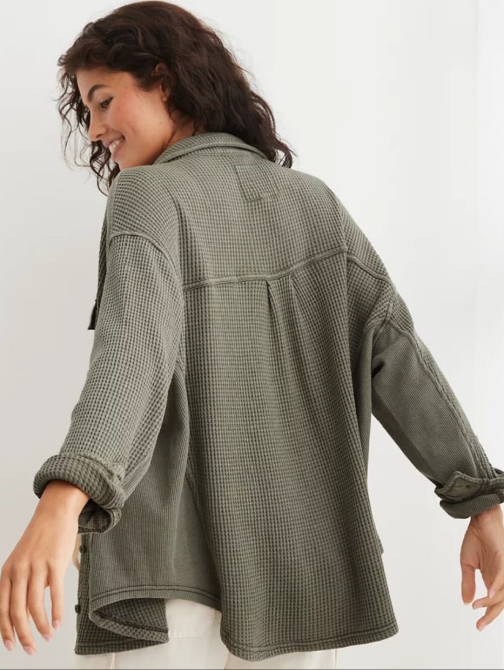 Aerie LumberJane Waffle Shirt Olive Fun Green Size XXL - Picture 13 of 14